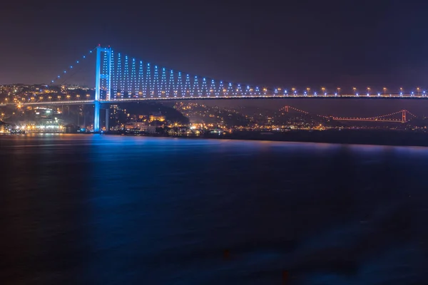 Illuminated Bosphorus Bridge Istanbul Turkey — Stock Photo, Image