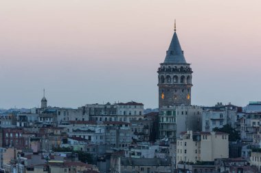 sunset view of Galata Tower in Istanbul, Turkey