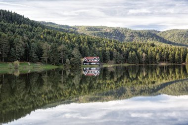 Göl ve dağlarla dolu güzel bir manzara.