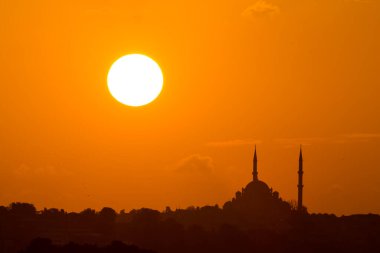 silhouette of old mosque in sunset, istanbul, turkey