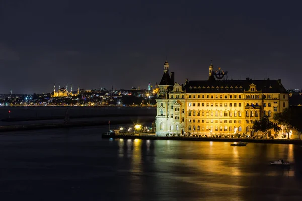 Prague City Panorama Lights River Night — стоковое фото