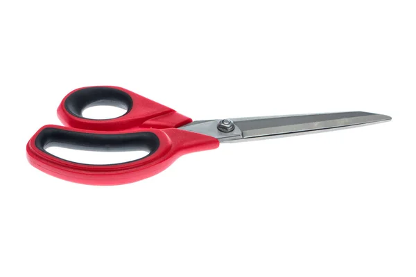 Red Plastic Scissor Isolated White Background — Stockfoto