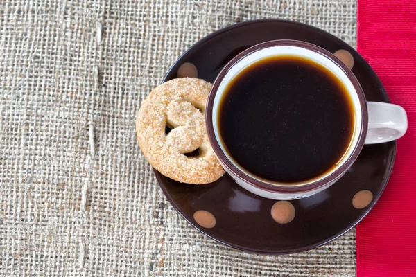 Чашка Кофе Печенье Деревянном Фоне — стоковое фото