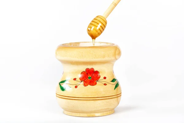 Wooden Spoon Red Flower White Background — 스톡 사진