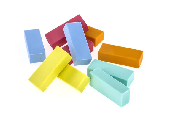 Heap Colorful Pencil Erasers White Background — Stock Photo, Image