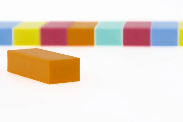Heap Colorful Pencil Erasers White Background — Stock Photo, Image
