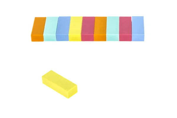 Heap Colorful Pencil Erasers White Background — ストック写真