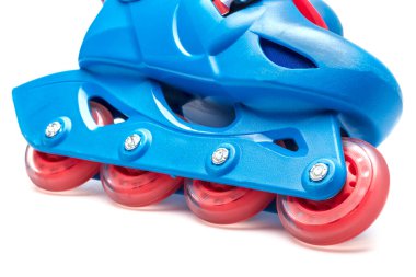 blue roller skates on white background