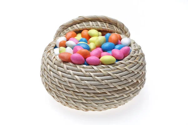 Colorful Candies Basket White Background — Photo