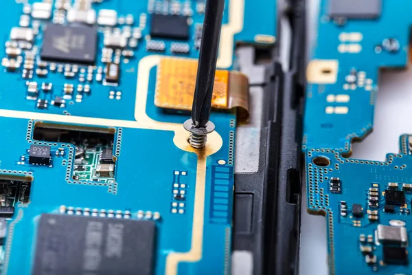 Close-up view of Cell phone repairing process