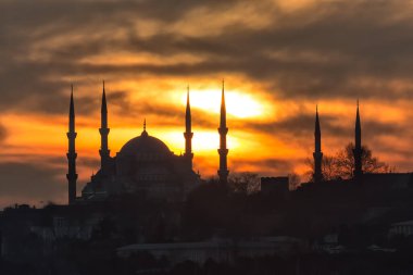 Istanbul landscape. Sunset over Istanbul Silhouette. Sunset over the dome of Mosque
