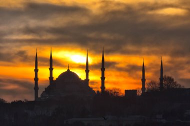 Istanbul landscape. Sunset over Istanbul Silhouette. Sunset over the dome of Mosque