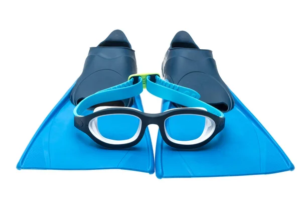 Blauwe Zwembril Geïsoleerd Witte Achtergrond — Stockfoto