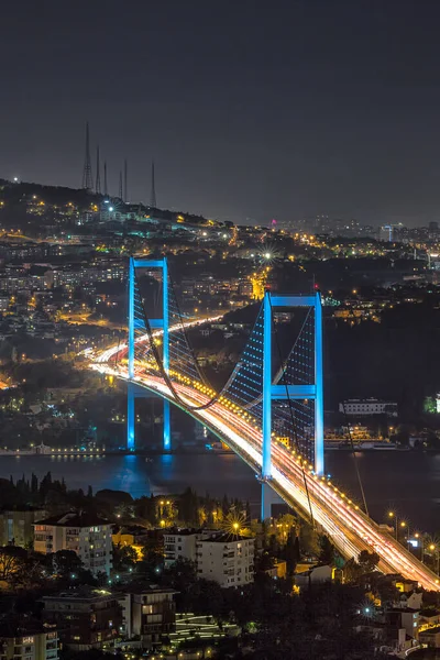Bosphorus Panorama Bosphorus Bridge Fatih Sultan Mehmet Bridge Istanbul Turkey — стоковое фото