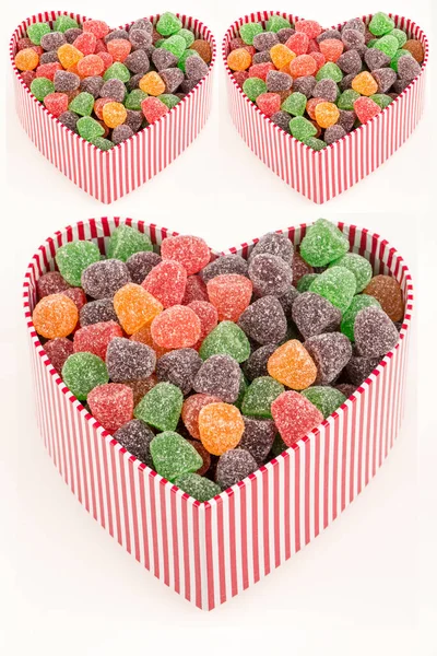 Set Heart Shaped Boxes Colorful Candies – stockfoto