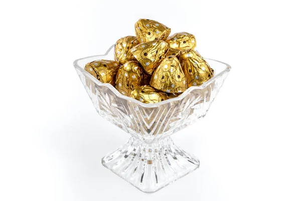Chocolate Candies Wrapped Gold Isolated White Background — Fotografia de Stock
