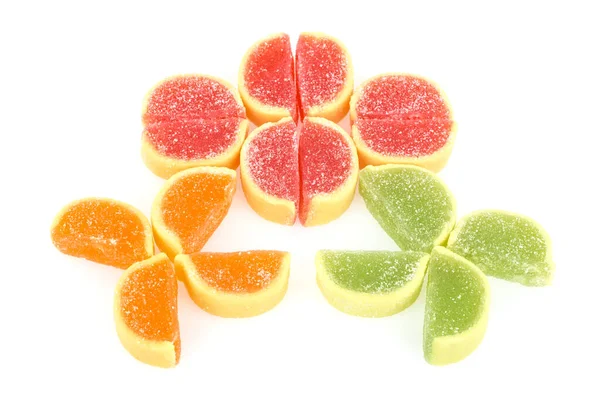 Fruit Flavored Jelly Candies Slices White Background — Photo