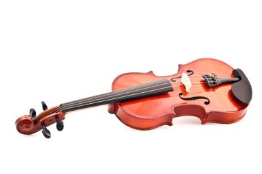 Müzik aletleri. Beyaz Arkaplanda Karikatür Biçimli Güzel Ahşap Keman