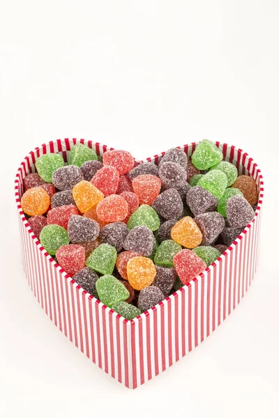 View Heart Shaped Box Colorful Candies — Stockfoto