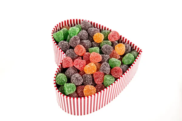View Heart Shaped Box Colorful Candies — Stok Foto
