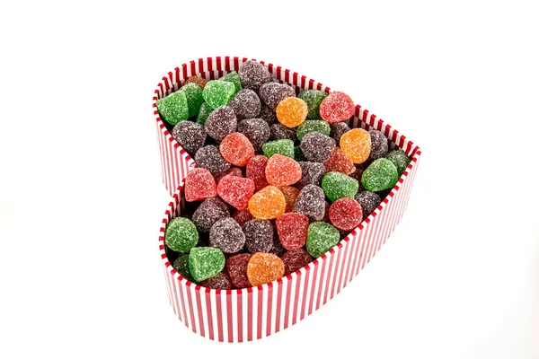 View Heart Shaped Box Colorful Candies — Φωτογραφία Αρχείου