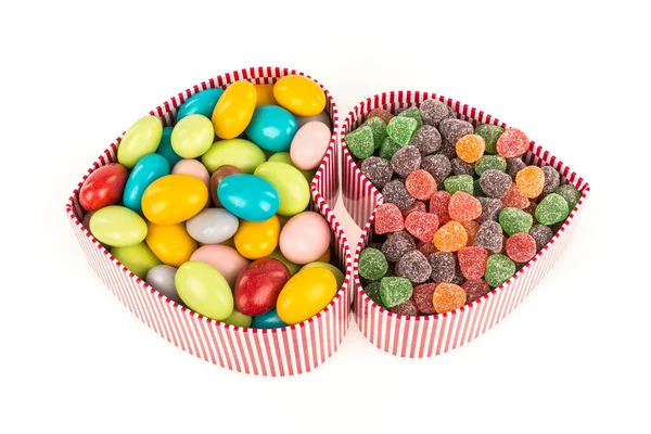 Set Heart Shaped Boxes Colorful Candies — Stok Foto