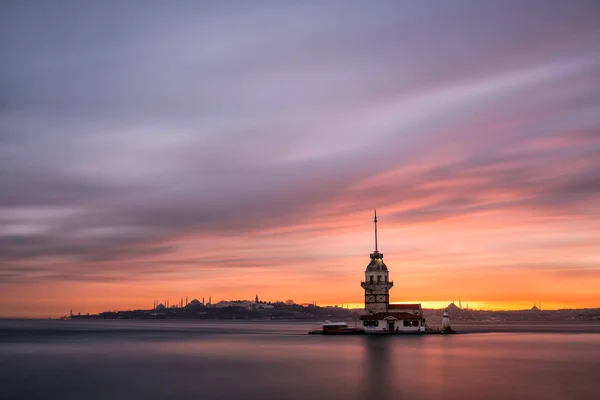 Maiden Tower Very Rare Beautiful Sunset Picture Beautiful Wallpaper Istanbul — Stock Photo, Image