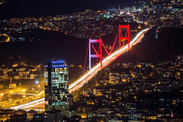 View Istanbul Bosphorus Bridge Night — 图库照片