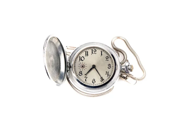 Viejo Reloj Bolsillo Vintage Aislado Sobre Fondo Blanco — Foto de Stock