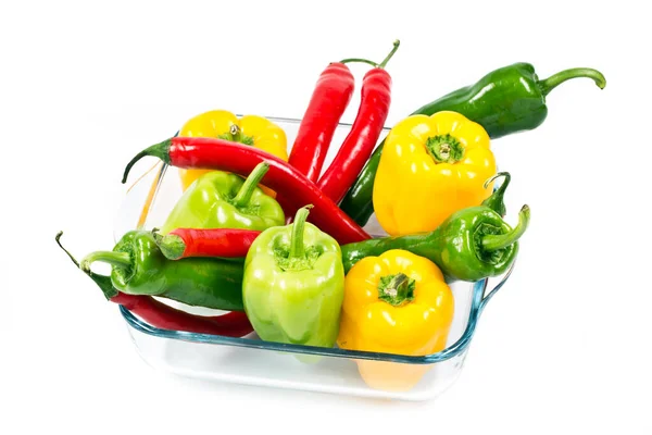 Fresh Green Peppers Bowl White Background — стоковое фото