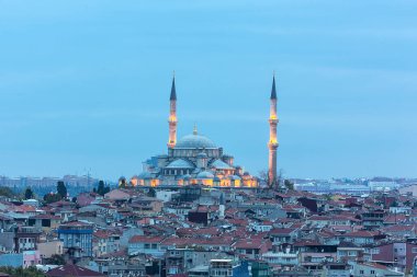 istanbul, turkey-july 23, 2017: the mosque of the suleymaniye city at sunset.