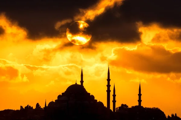 Istanbul landscape. Sunset over Istanbul Silhouette. Sunset over the dome of Mosque