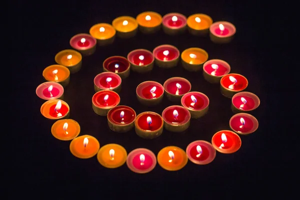 Burning Candles Heart Shape Black Background — Stockfoto