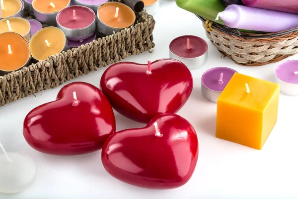 Heart Shaped Candles Valentine Day Concept Background — Stock Photo, Image