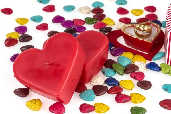 Heart Shaped Stones Toys White Background — Stock Photo, Image