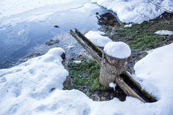 Vue Rapprochée Source Eau Hiver — Photo