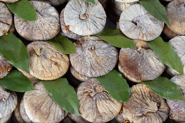 dried figs with leaves, close-up view