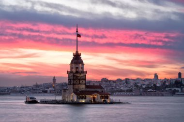 istanbul, turkey-july 14, 2019: view of the maiden's tower at sunset.