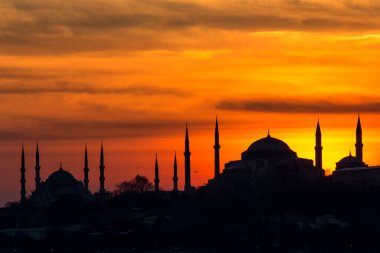 Hagia Sophia mosque at sunset in the evening.
