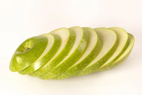 Fresh Green Apple Slices White Background — Zdjęcie stockowe