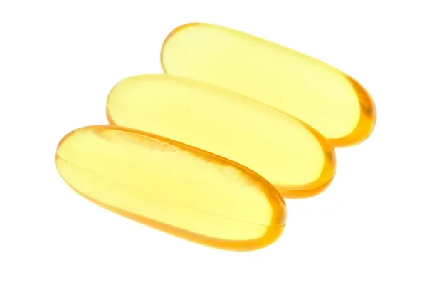 Yellow Fish Oil Capsules White Background — Stockfoto