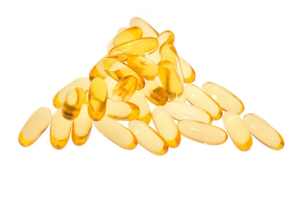 Yellow Fish Oil Capsules White Background — Stockfoto