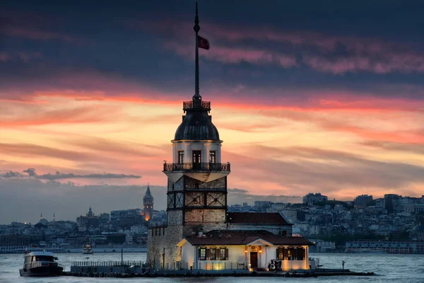 Landscape of the Maiden\'s Tower. The Maiden\'s Tower is on the waters of Uskudar and it can be considered as the cornerstone of the Bosphorus.The history of construction dates back to 341 BC