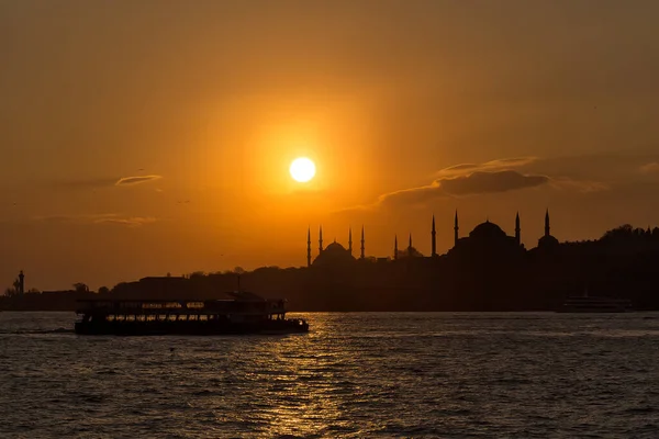 Hagia Sophia Mosquée Bleue Coucher Soleil Istanbul Turquie — Photo