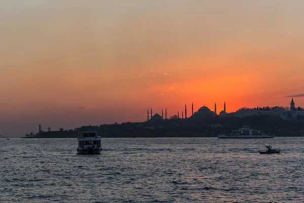 Hagia Sophia Mosquée Bleue Coucher Soleil Istanbul Turquie — Photo