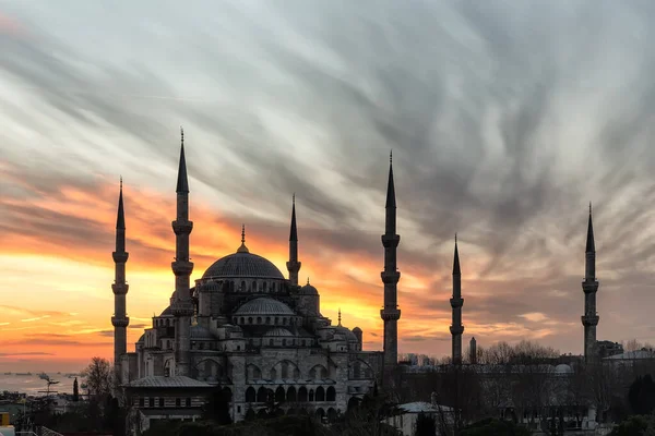 Stanbul Türkiye Günbatımında Ayasofya Mavi Cami — Stok fotoğraf