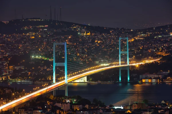 Illuminated Bosphorus Bridge Istanbul Turkey — Stock Photo, Image