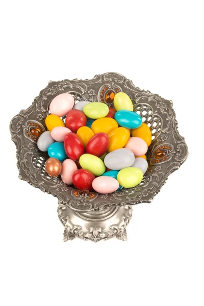 Caramelos Chocolate Colores Plato Metal — Foto de Stock