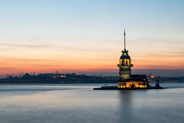Maiden\'s Tower with sunset sky in Istanbul, Turkey. Maiden\'s tower, the symbol of Istanbul.