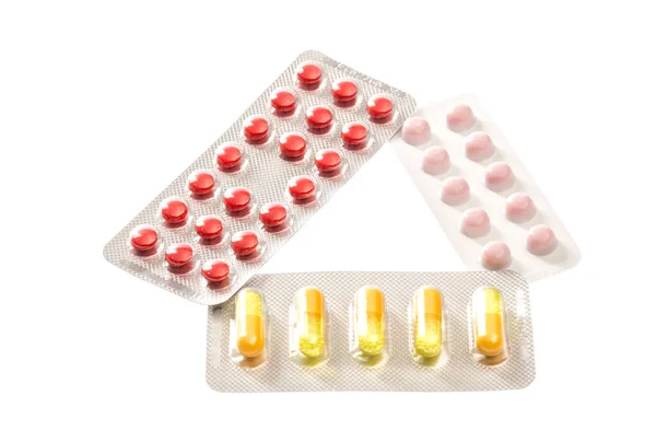 Tabletter Och Piller Isolerade Vit Bakgrund — Stockfoto
